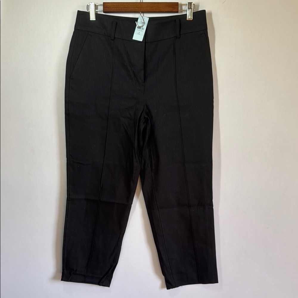 Ann Taylor LOFT Straight Crop Black Tapered Dress Pants 8 Petite Stretch‎ NWT
